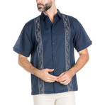 Casual Resort Embroidered Short-Sleeve Shirt // Navy (XL)