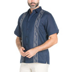 Casual Resort Embroidered Short-Sleeve Shirt // Navy (M)