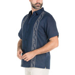 Casual Resort Embroidered Short-Sleeve Shirt // Navy (L)
