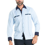 2 Pocket Long-Sleeve Guayabera Shirt + Contrast Print Trim // Light Blue (S)