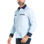 2 Pocket Long-Sleeve Guayabera Shirt + Contrast Print Trim // Light Blue (L)
