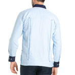 2 Pocket Long-Sleeve Guayabera Shirt + Contrast Print Trim // Light Blue (M)