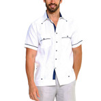 2 Pocket Short-Sleeve Guayabera Shirt + Contrast Print Trim // White (M)