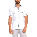 2 Pocket Short-Sleeve Guayabera Shirt + Contrast Print Trim // White (L)