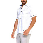 2 Pocket Short-Sleeve Guayabera Shirt + Contrast Print Trim // White (S)