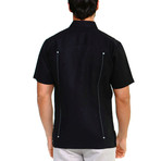 2 Pocket Short-Sleeve Guayabera Shirt + Contrast Print Trim // Black (S)