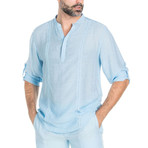Casual Resort Embroidered Henley + Roll-Up Sleeves // Blue (M)