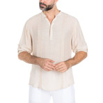 Casual Resort Embroidered Henley + Roll-Up Sleeves // Khaki (XL)