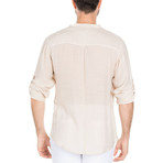 Casual Resort Embroidered Henley + Roll-Up Sleeves // Khaki (XL)