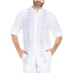 Casual Resort Embroidered Henley + Roll Up Sleeve // White (L)