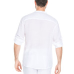 Casual Resort Embroidered Henley + Roll Up Sleeve // White (L)