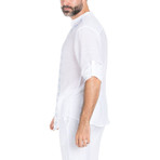Casual Resort Embroidered Henley + Roll Up Sleeve // White (M)