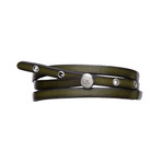 Adjustable Olive Leather Strap Bracelet // Green