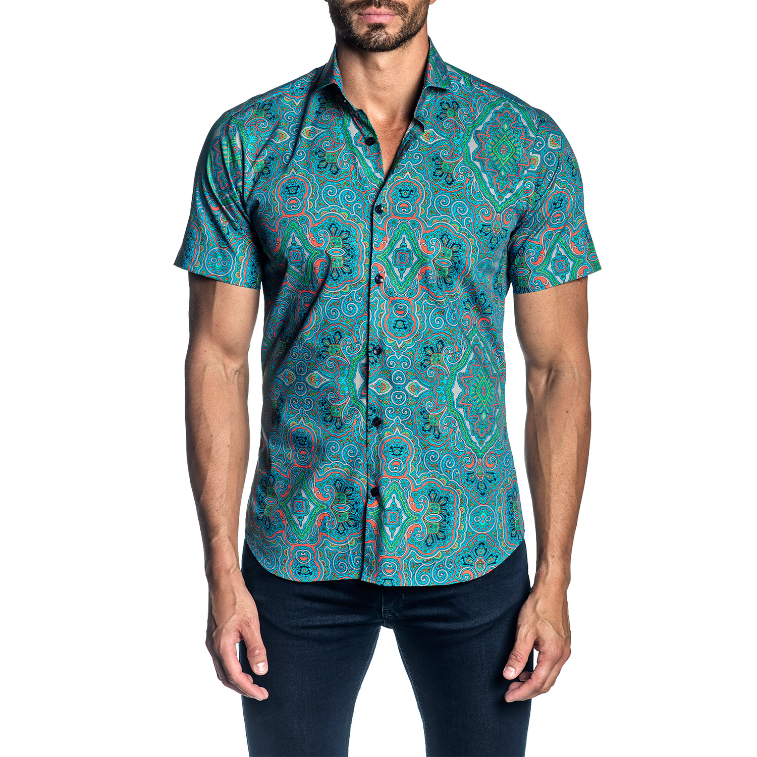 Woven Short Sleeve Button-Up Shirt // Turquoise Paisley (S) - Jared ...