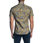 Woven Short Sleeve Button-Up Shirt // Orange Paisley (XL)