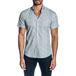 Woven Short Sleeve Button-Up Shirt // White Print (L)