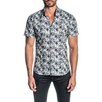 Floral Woven Short-Sleeve Button-Up Shirt // White (L)