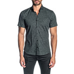 Woven Short Sleeve Button-Up Shirt // Black Print (L)