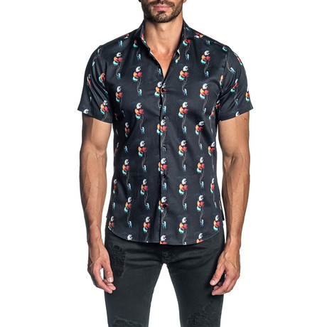 Woven Short Sleeve Button-Up Shirt // Black Astro (S)