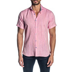 Woven Short Sleeve Button-Up Shirt // Pink (S)