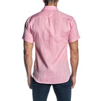 Woven Short Sleeve Button-Up Shirt // Pink (S)