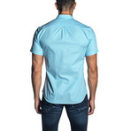 Woven Short Sleeve Button-Up Shirt // Light Blue Gingham (2XL)