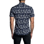 Floral Woven Short Sleeve Button-Up Shirt // Dark Blue (2XL)
