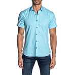 Woven Short Sleeve Button-Up Shirt // Light Blue Gingham (S)