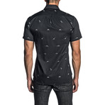 Woven Short-Sleeve Button-Up Shirt // Black Dino Dobby (S)