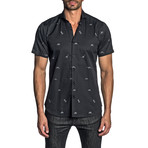 Woven Short-Sleeve Button-Up Shirt // Black Dino Dobby (M)