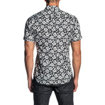 Woven Short Sleeve Button-Up Shirt // Black + White Floral (XL)