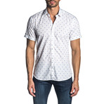 Micro Paisley Short Sleeve Button-Up Shirt // White (3XL)