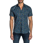 Woven Short Sleeve Button-Up Shirt // Navy Multi Print (S)