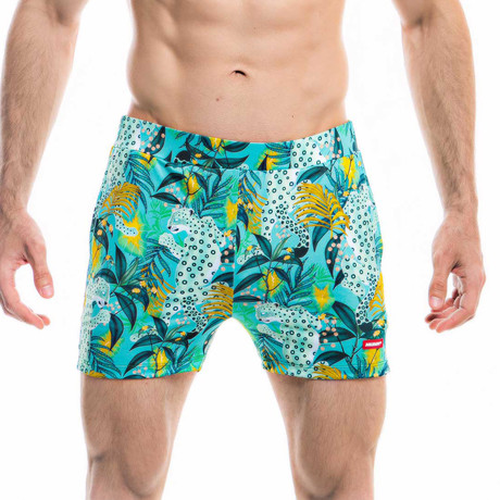 Badehose Giungla Swim Shorts // Green + Multicolor (S)