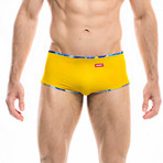 Swim Squared Pappagalli Reversible Swim Trunks // Yellow + Multicolor (L)