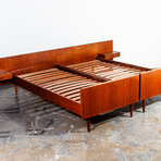 Danish Teak Bed Frame & Headboard with Floating Nightstands