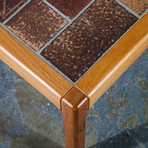 Danish Modern Teak Abstract Ceramic Tile Square End Table