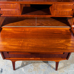 Danish Secretary Desk with Teak Pull Out Drawers and Glass Sliding Doors