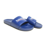 Balenciaga // Campaign Logo Flat Pool Slides // Blue (US: 10)