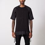 Linen Cotton Henley T-Shirt // Black (L)