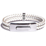 Silver Clasp Leather Bracelet // White (7")