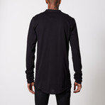 Layered Linen Grandad Collar Shirt // Black (2XL)