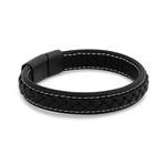Fides Leather Bracelet // Matte Black + Black (7.08"L)