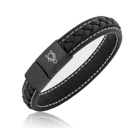 Fides Leather Bracelet // Matte Black + Black (7.08"L)