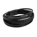 Pax Leather Bracelet // Matte Black + Black (7.08"L)