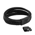 Pax Leather Bracelet // Matte Black + Black (7.08"L)
