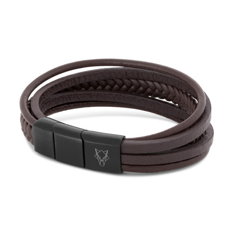 Pax Leather Bracelet // Matte Black + Brown (7.08"L)