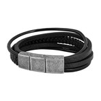 Pax Leather Bracelet // Silver + Black (7.08"L)
