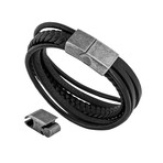 Pax Leather Bracelet // Silver + Black (7.08"L)