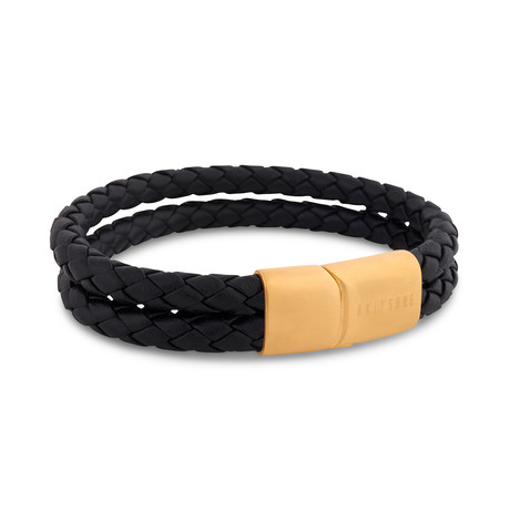 Simplicitas Leather Bracelet // Matte Gold + Black (7")